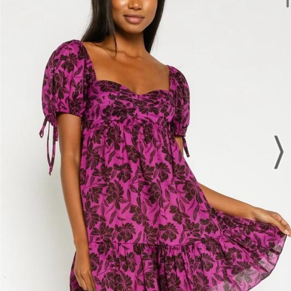 Floral Puff Sleeve Dress in Purple